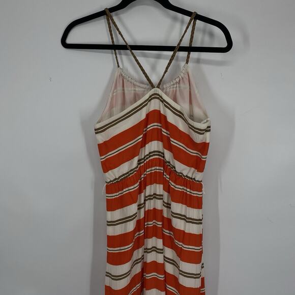 Nell Couture Silk Maxi Dress Size 4 Braided Spaghetti Strap Orange Striped - Picture 8 of 14